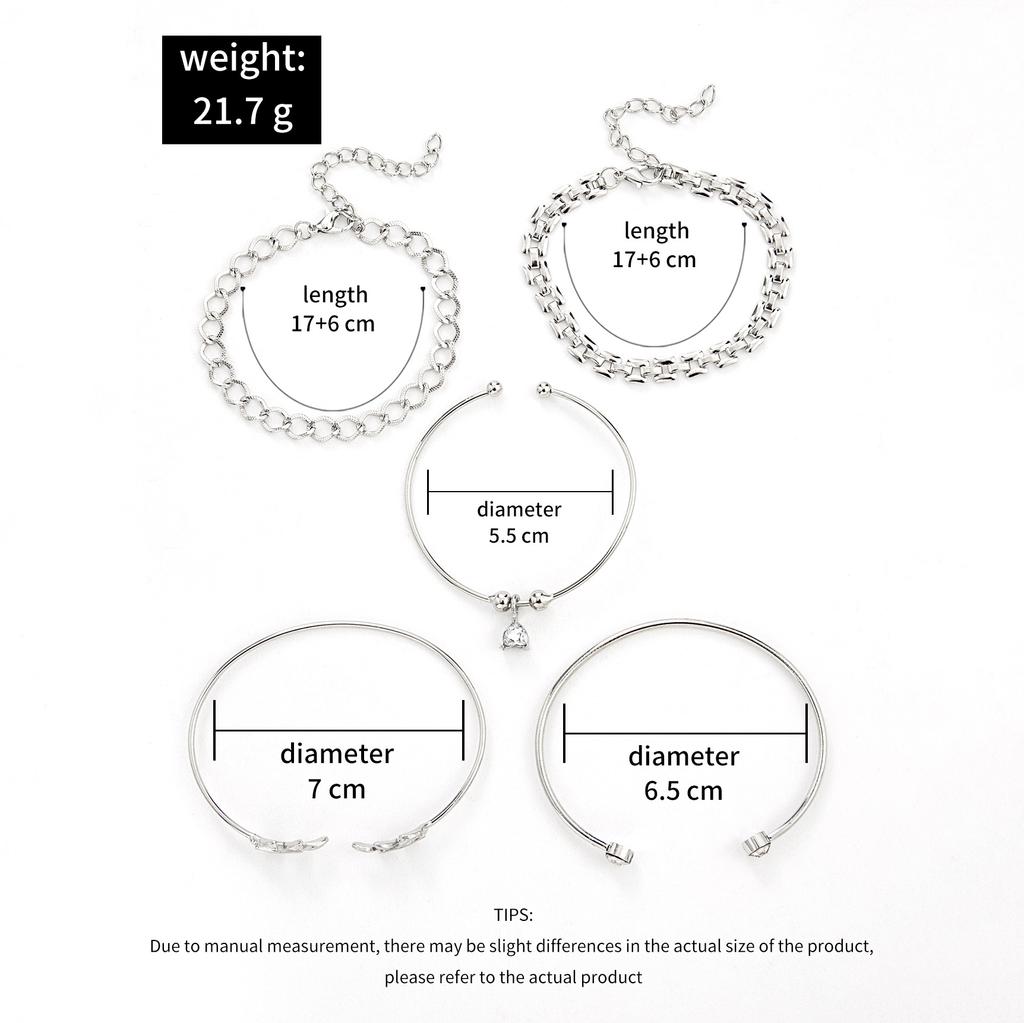 Böhmisches Zinklegierungsfarbenes Geometrisches Gliederketten-Armband-Set für Damen Kristallblatt Offener Armreif Weibliches Boho Zirkon-Accessoire