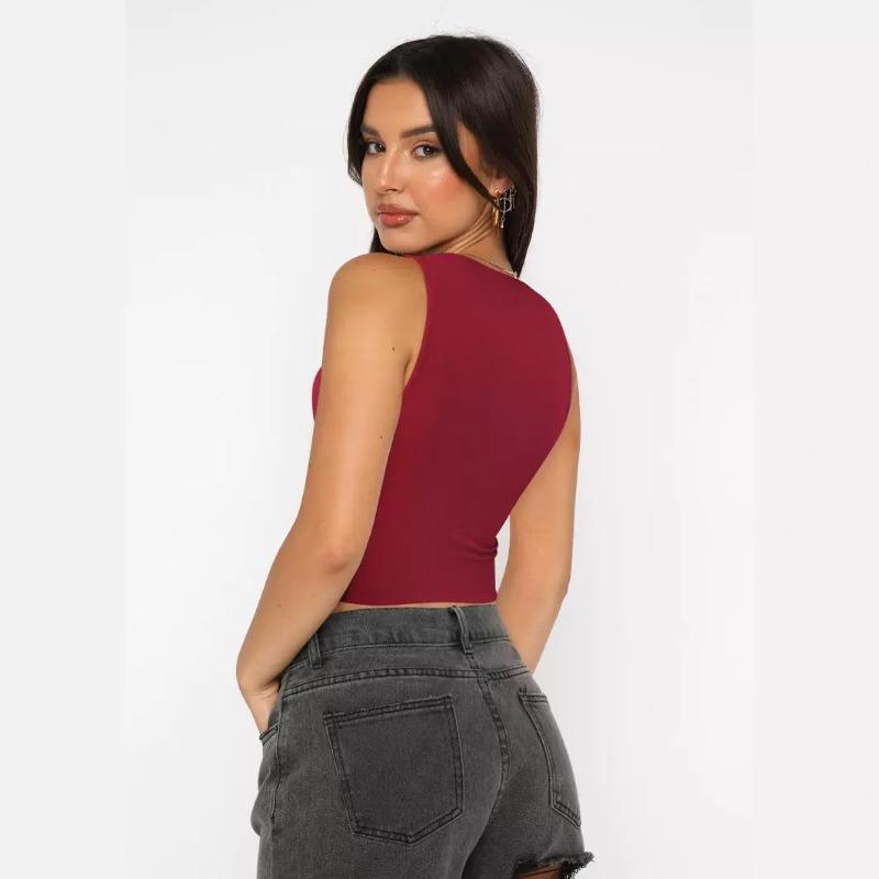 Kadın Seksi Boyunsuz Kolsuz Dar Alt Gömlek Yuvarlak Yaka Çalışma Tank Top