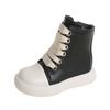 Fashion Vintage Designer Children Shoes  Fashion High Top Platform Black Leather Casual Girl Boy Chunky Sneaker