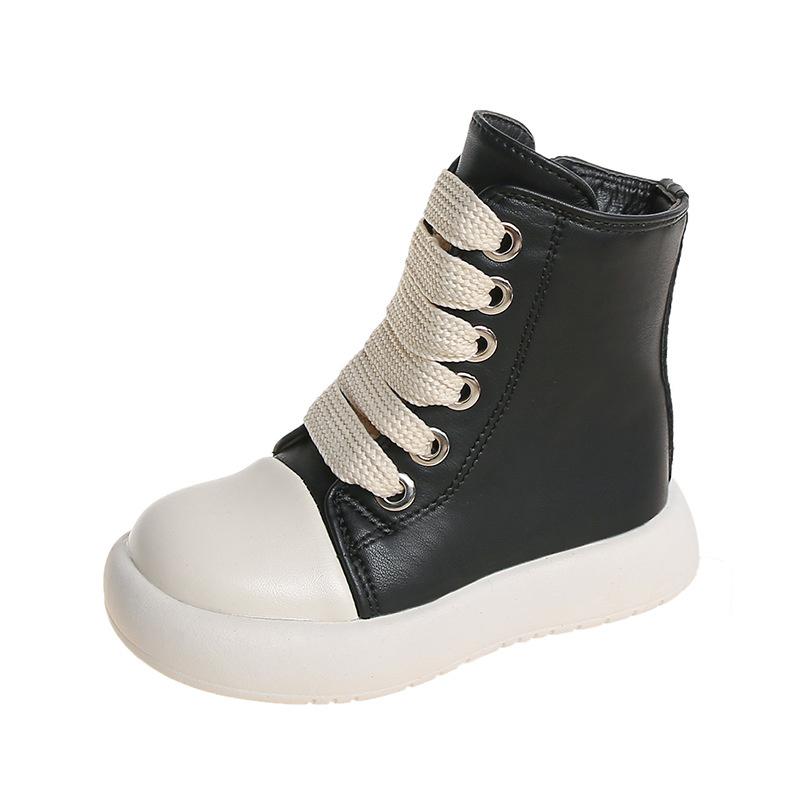 Fashion Vintage Designer Children Shoes  Fashion High Top Platform Black Leather Casual Girl Boy Chunky Sneaker