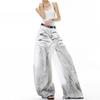 Jeans Dritti in Denim da Donna Casual Colore Unico Misto Cotone Vita Alta Quotidiano Streetwear Pantaloni Lunghi