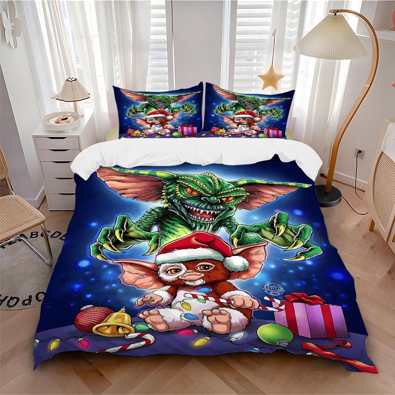 3Pcs Gizmo Gremlin Christmas Bedding Set Quilt Cover Pillowcase Home Christmas Xmas Halloween Gift 1 Duvet Cover 2 Pillowcase S921500