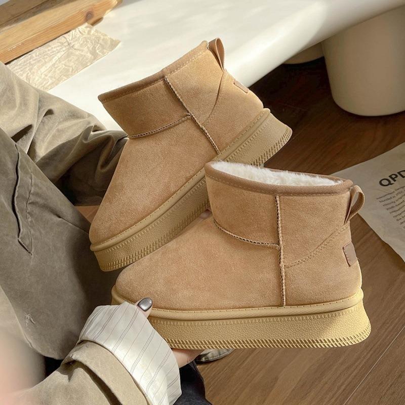 New Thick-soled Snow Boots, Waterproof and Anti-slip Short Boots for Women, Fleece Cotton Shoes