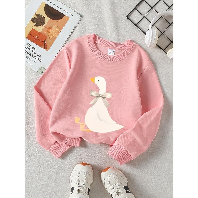 European sizes Kids' Crewneck Sweatshirt White Duck with Bow Tie Pattern , Sportswear And Casual Wear, Soft And Comfortable, Children's Clothing