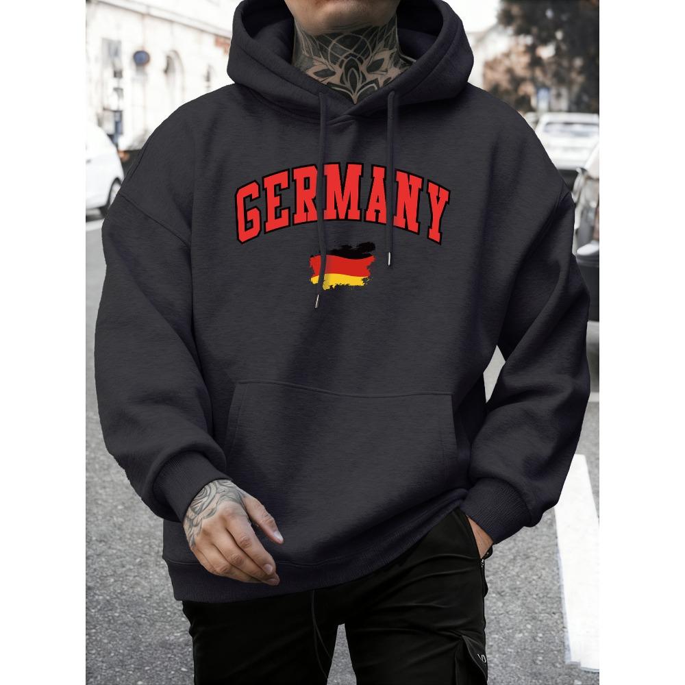 German Flag Brush Stroke Printing Hoodie Men Fleece Loose Pullover Autumn O-Neck Sportswear Unisex Colour Vintage Long Sleeve