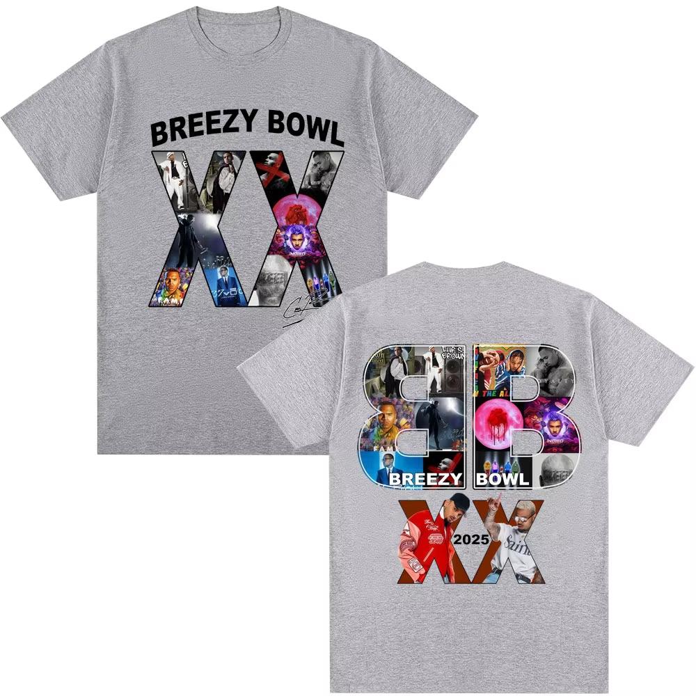 Chris Brown Breezy Bowl XX Tour 2025 T Shirt Album Men's Women Fashion Hip Hop T-shirt Oversized Cotton T Shirts Gift Streetwear