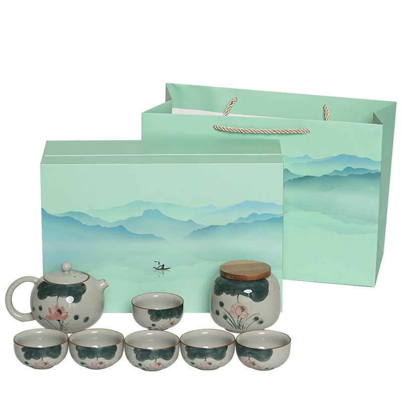 Ge Kiln Hand-Painted Kung Fu Tea Set, Household High-End Ceramic Teapot, Teacup Cover Bowl, Gift For Elders