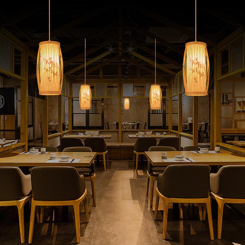 Chinese Style Bamboo Art Chandelier Creative Zen Teahouse Restaurant Hotel Hot Pot Shop Decor Hanging Bamboo Art Lamp Cover