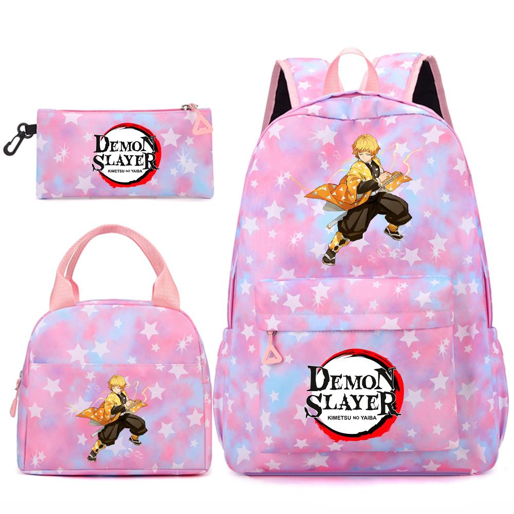3 st/set Tecknad Demon Slayer Tryckt Ryggsäck Handväska Pennskrin för Tonåring Student Flicka Pojke Skolväska Stor Kapacitet Vattentät Resväska Gåva