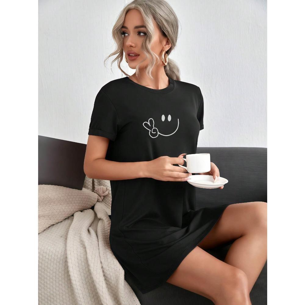 Fashion Casual Women Dress Short Sleeve Sleepwear Dresses Loose Fit Nightwear Home Clothes Nightie Loungewear Dresses