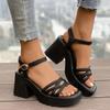 Fashion 2025 New Fashion Summer Open  Round Toe Bottom Buckle Shallow Mouth Casual Thick High Heel Large Women's Sandals 35-42