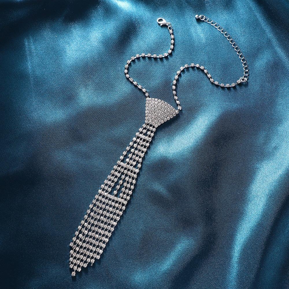Exaggerated Tie Shape Necklace Charm Crystal Chain Choker Rhinestone Tassel Necklace  Girls