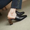 Fashion 2025 New Genuine Leather Fashion Shoes Women High Heels Square Toe Mules Slippers Ladies Office Dress Shoes Sandales Pumps