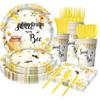 Spring Bee-Themed Birthday Party Disposable Tableware Set: Tablecloth, Napkins, Plates, Decorations.