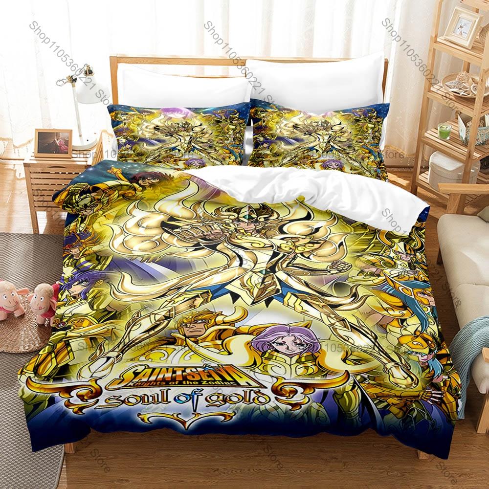 Saint Seiya 3PCS Bedding Set Classic Anime Warrior Print Soft Microfiber Duvet Cover Pillowcase Home Decor