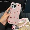 Cute Cartoon Cherry Luxury Phone Chain Lanyard Case For iPhone 17 16 15 14 13 12 Pro Max 11 Plus Shockproof Lichee Pattern Funda
