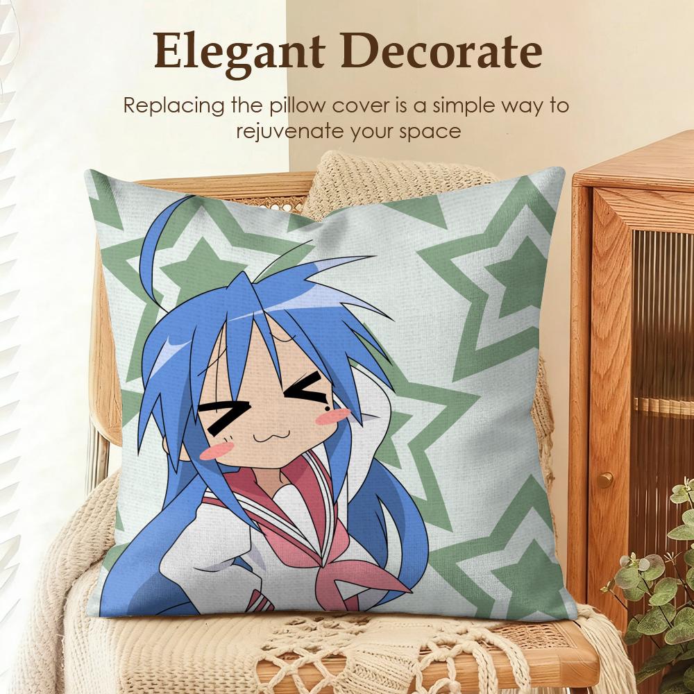 Anime LLucky Star Cushion Cover Natural Linen Organic Fabric DoubleSided Printing Sofa Home Decor Gift Pillow Case