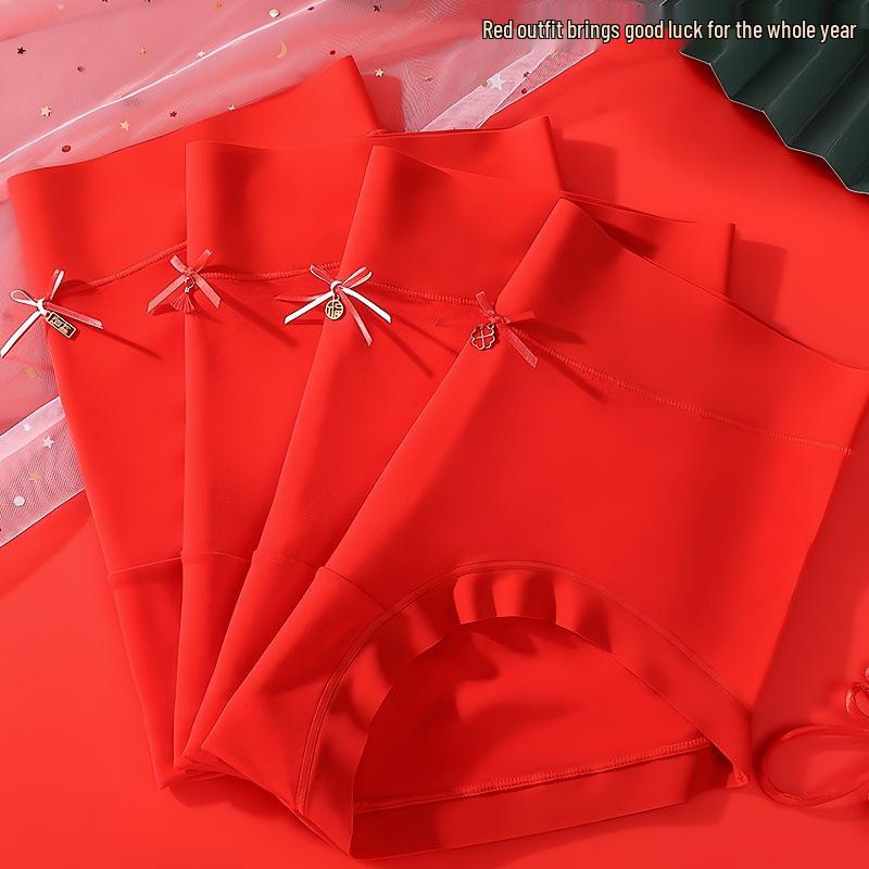 Women's Soft Modal Mid-Waist Seamless Briefs - Good Luck Red Wedding Underwear