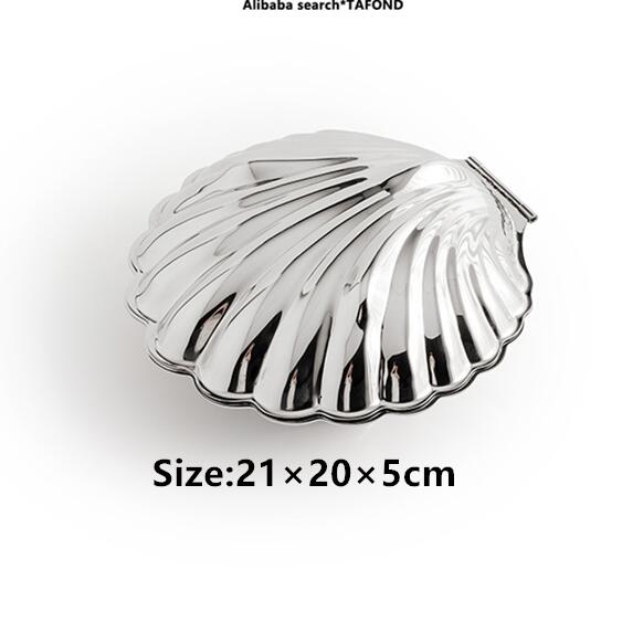 

Large Size Stainless Steel Shell Plate with Cover Flip Metal Box Food Dish Fruits Snacks Dessert Box Jewelry Storage