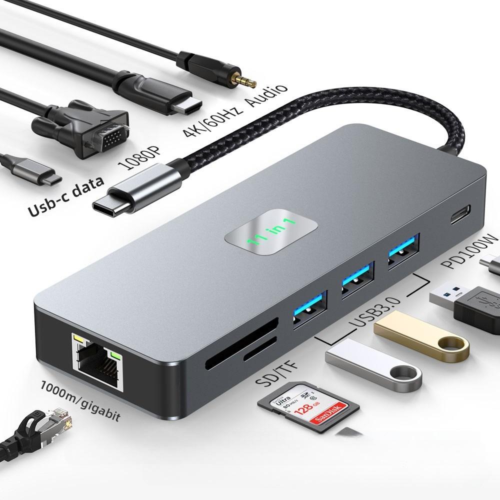

4K60Hz USB3 2Gen2 Type C Docking Station with 2 5G Ethernet Adapter for Laptop Hub Expansion 11 in 1 2411
