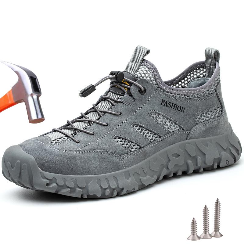 

Summer Safety Shoes Men Breathable Steel Toe Work Shoes Indestructible Security Safety Boots Men Protective Work Sneakers 38 сірий колір