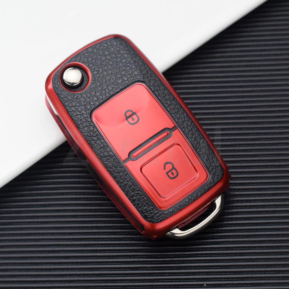 rmwpf7 2/3 Buttons TPU Leather Car Key Case Cover Shell Fob Bag for VW Volkswagen Polo Tiguan Passat Golf Jetta Lavida Skoda Octavia