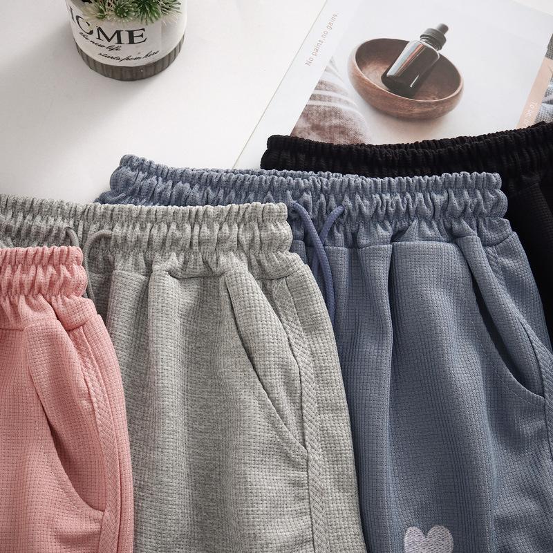 Waffle Sports Casual Shorts Women's Summer Thin Korean Version of The New High Waist Home Straight Cylinder Wide Legs