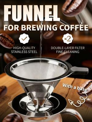 Stainless Steel Coffee Brewing Funnel: Double-Layer Filter for Fine Coffee Straining