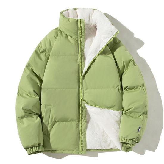 Hommes hiver coton manteau col montant Protection du cou épaissi à manches longues couleur unie fermeture à glissière poches Couple hiver vers le bas manteau