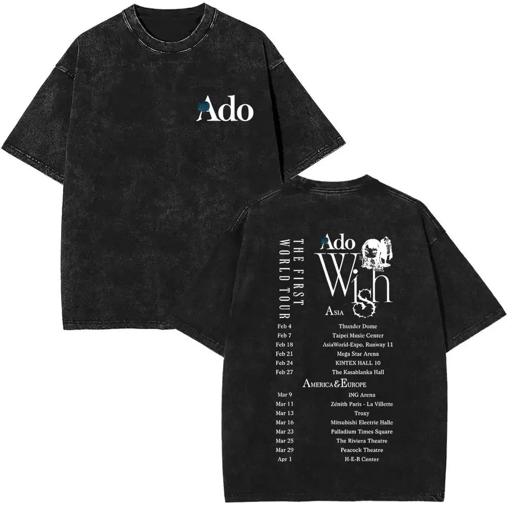 WORLD TOUR  Ado Hibana Merch Washed Vintage Tees Men Women Streetwear Hip Hop TShirt Graphic Printed Tees Tops  Cotton