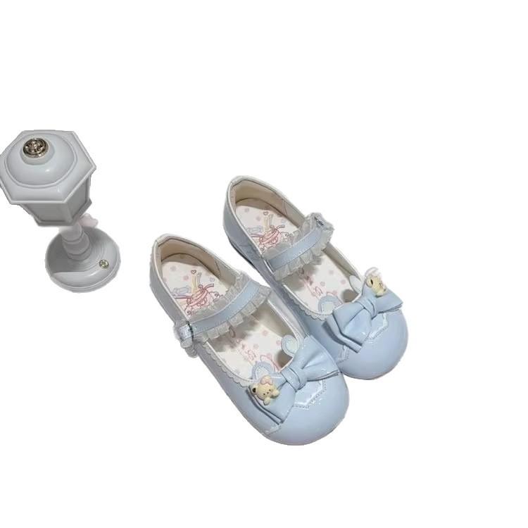 New round head cute sweet little leather shoes Fudie heart cute bow