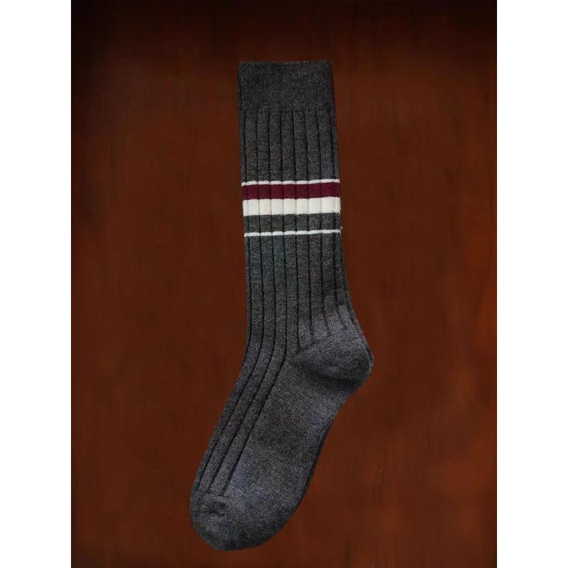 Fall/Winter Kids Wool Striped Plush Socks - College Style Athletic High-Waist Color-Contrasting Cashmere Warmth Mid-Calf Socks