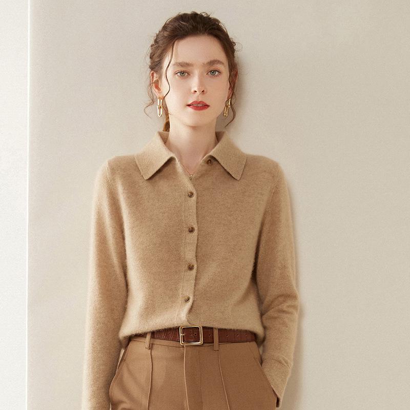 2024 Autumn/Winter Women's Slimming Cashmere Polo Collar Knit Cardigan