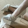 No Foot Grinding Imperial Sister Pleated Beige High Heels Femininity High Sense Pointed Dress Thin Heel Not Tired Feet Single Shoes