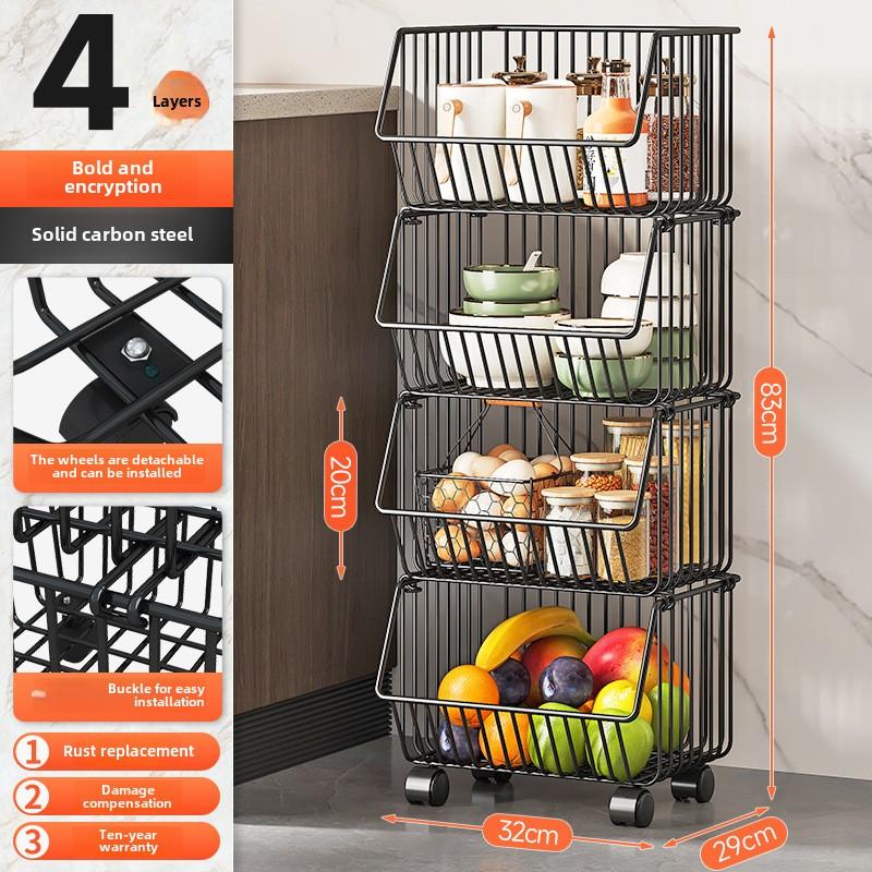 

Кухонна стійка для зберігання овочів, Стійка для зберігання фруктів, Багатофункціональний візок, Багатоярусна підлогова стійка для зберігання, Кошик для зберігання, Кошик