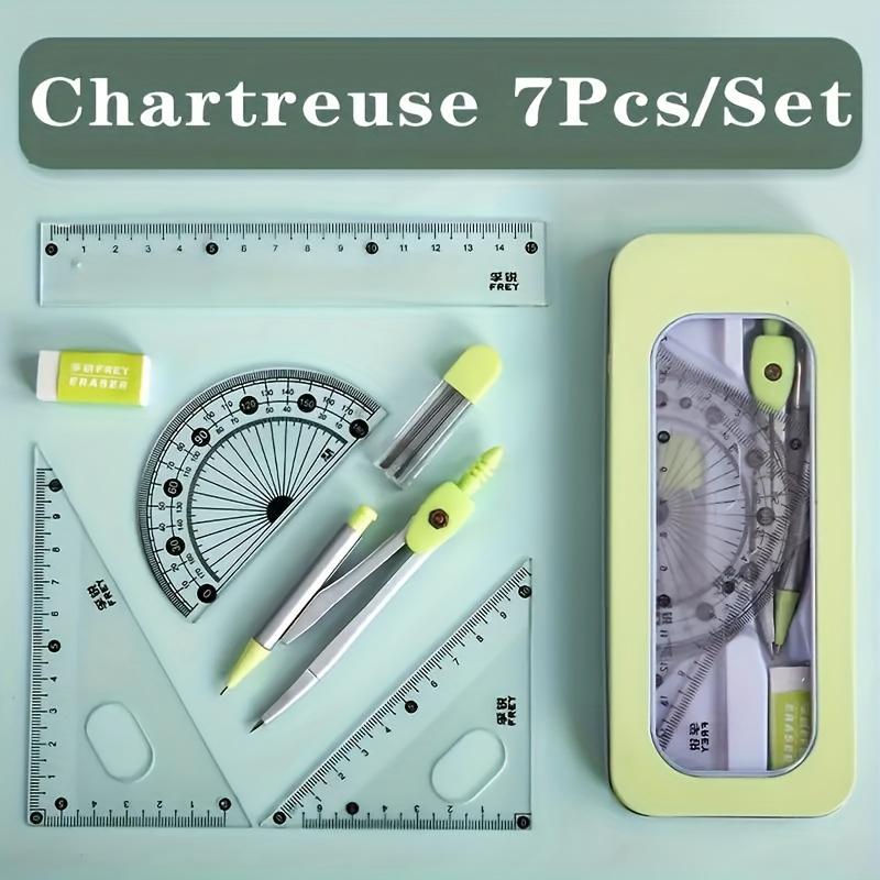 7Pcs/Set Compass And Ruler Sets Triangle Ruler Protractor Rubber Student Exam Specific Ruler Box Set Ruler Set School Starts New
