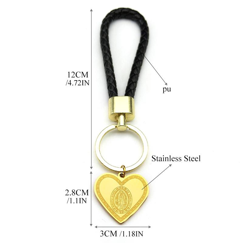 Love Heart Shape Virgin Mary Key Chain for Women Men Stainless Steel Gold Color Key Ring Jewelry Nuestra Señora de Guadalup