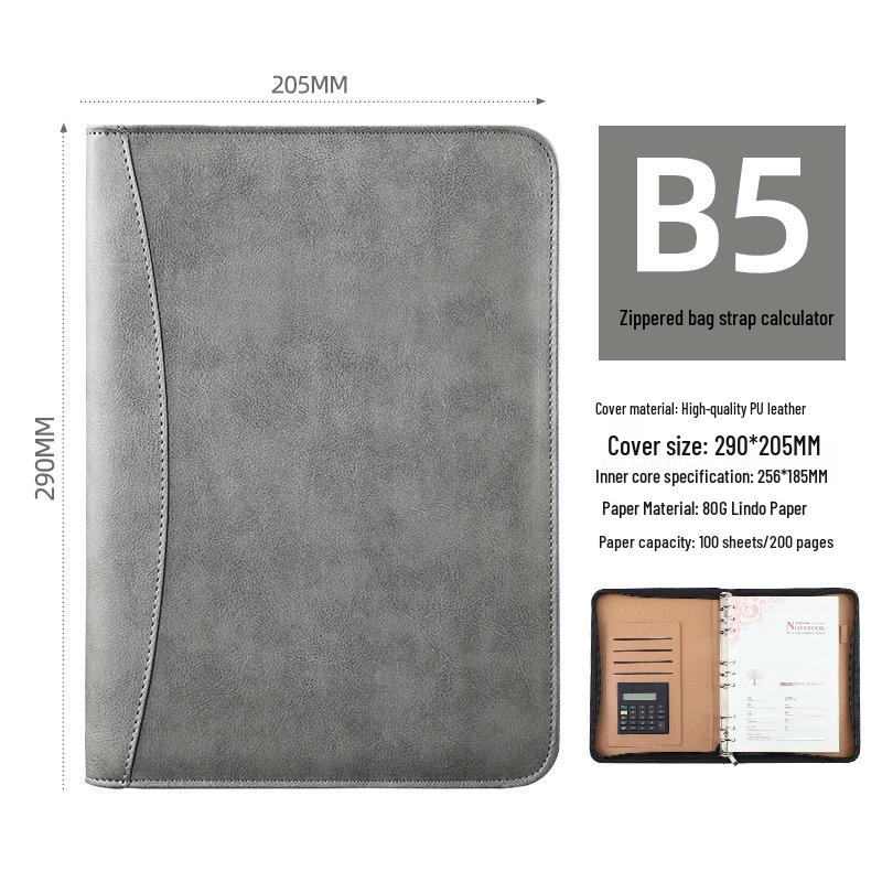 B5 Loose-Leaf Business Notebook with Calculator – Thick Cowhide Multifunctional Stationery