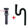 Matte Black Bathroom Lavatory Vanity Vessel Sink Drain, Black Pop Up Drain Stopper, Flip-Top, Flexible Drain Bending Pipe DR90