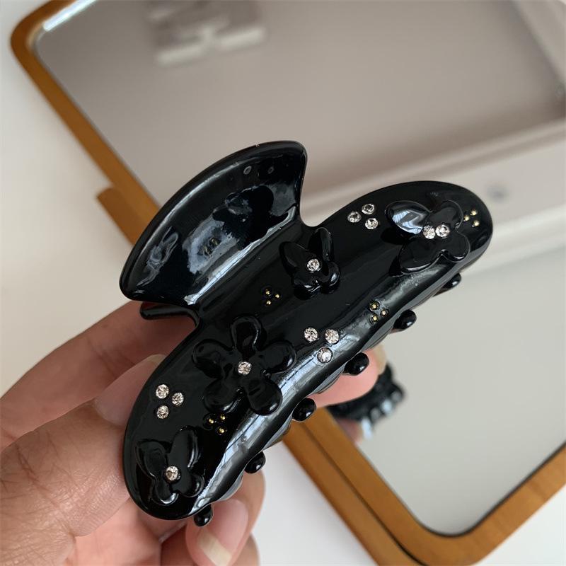 Korean-Style Acetate Butterfly Hair Clip with Floral and Diamond Accents