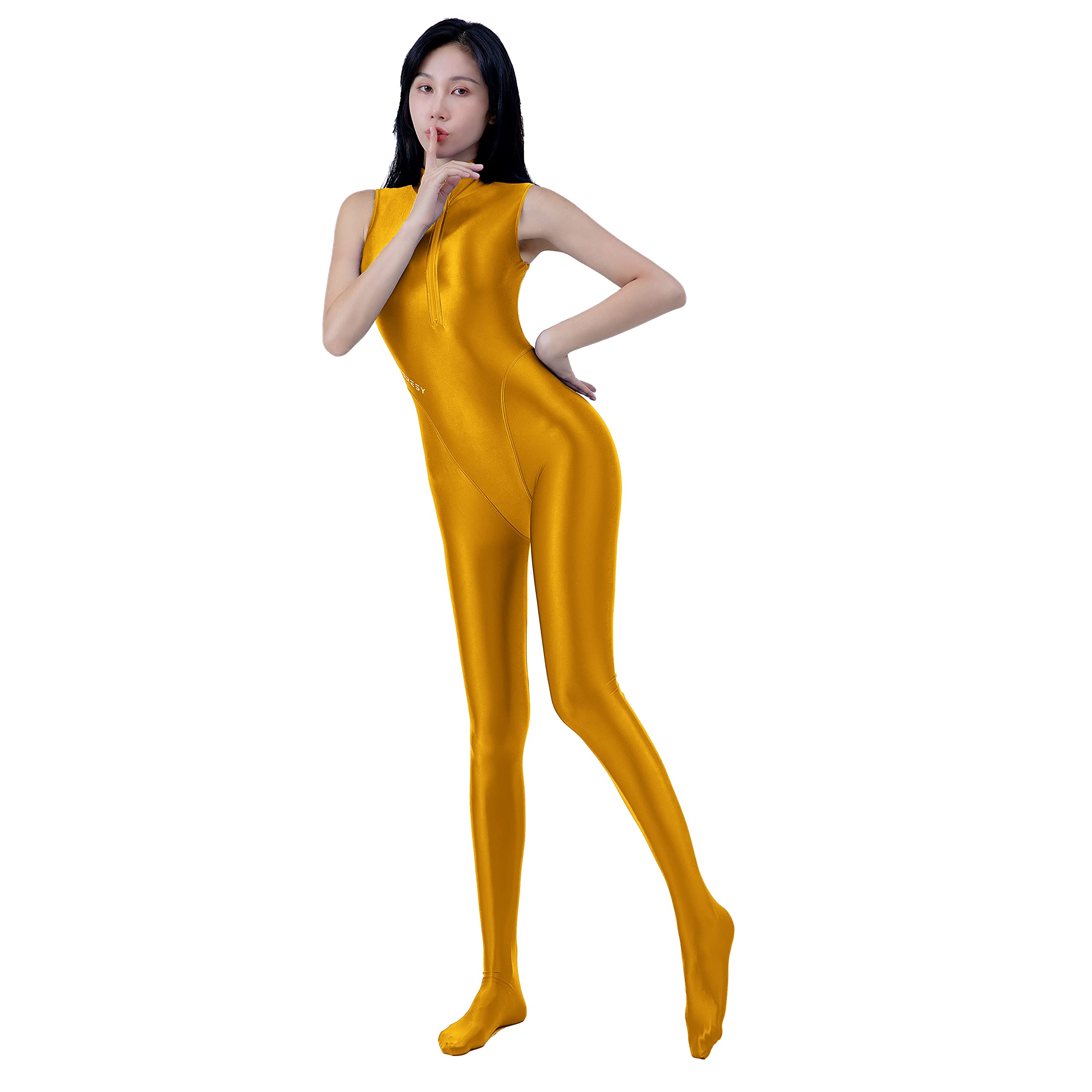 

купальник для соревнований с высоким хвостом, купальник для горячих источников [AMORESY] Блестящий, эластичный, для серфинга, цельный (золотой, XXL) золотой