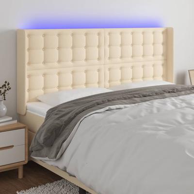 Vidaxl Bed Headboard with LED, Cream, 203X16X118/128 Cm, Fabric