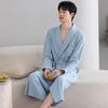 Nightgown Men'S Spring And Autumn Waffle Cotton Long-Sleeved Men'S Spring And Autumn Absorbent Bathrobe Bathrobe Loungewear