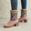 Damen Schneestiefel Wildleder Herbst und Winter neu dicksohlige wasserdichte Tisch dicker Absatz hoher Absatz warme Baumwollschuhe Blume Spleißen kurze Stiefel
