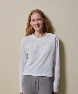 SHINE ON YOU Cotton Basic Long Sleeve T-Shirt_ White