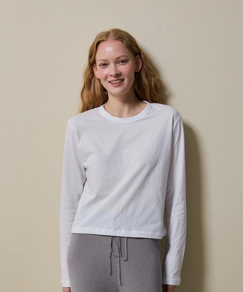 SHINE ON YOU Cotton Basic Long Sleeve T-Shirt_ White