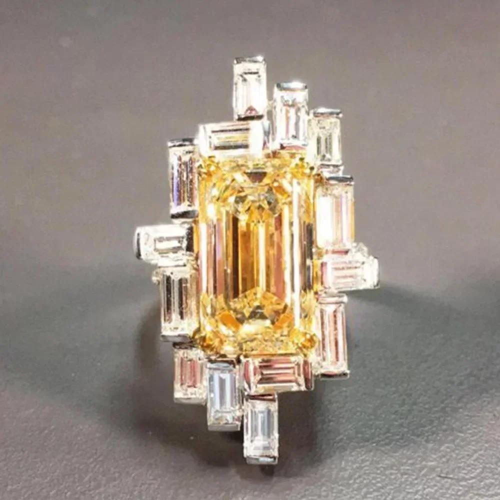 Nuovo Anello da Donna Hyperbole per Festa Cocktail Con Enorme Zircone Cubico Azzurro Montatura a Griffa Regalo di San Valentino per Moglie