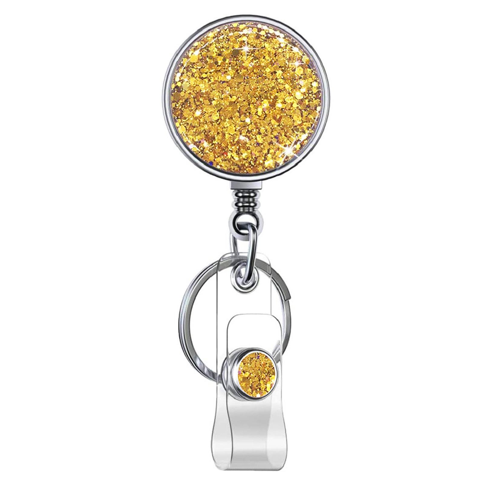 

1 шт., круглый блестящий бейдж с пайетками, выдвижной держатель для бейджа, держатель для удостоверения личности медсестры, врача, шнурок для ключей, канцелярские принадлежности