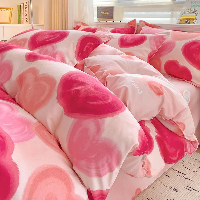 Fresh Literary Style Glutinous Cotton Bedding Set - Four-Piece Set for Dormitory or Home