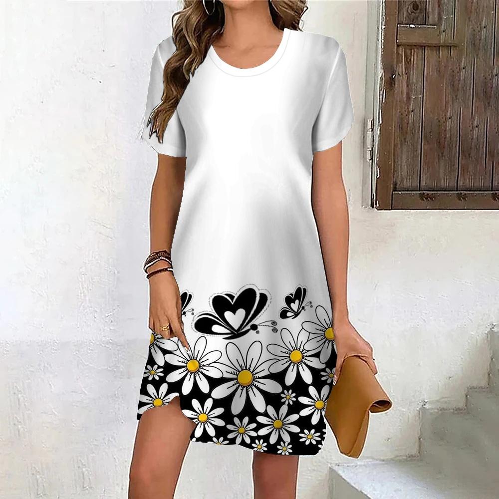 Fashion 3D Print Summer Dress Loose Casual Short Sleeve O-Neck Mini Dress